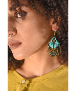 Aqua, Black & Gold Beaded Earrings handmade in Egypt & available in Jozee Boutique