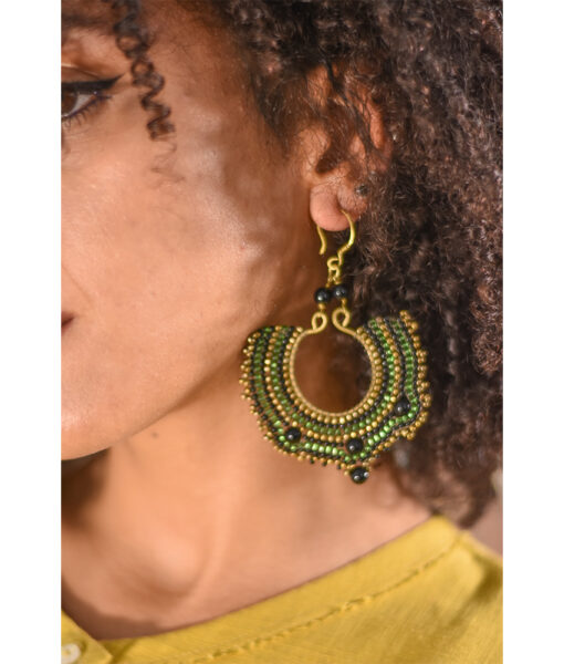 Green, Black & Gold Beaded Earrings handmade in Egypt & available in Jozee Boutique