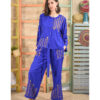 Electric blue Linen Siwa Embroidered Set handmade in Egypt & available at Jozee boutique
