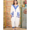 White Siwa Embroidered Linen Kaftan handmade in Egypt & available at Jozee boutique