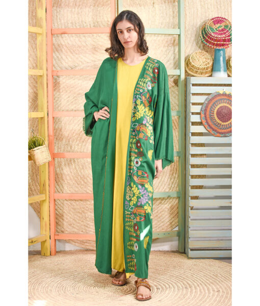 Green Embroidered Handwoven Linen Cardigan handmade in Egypt & available at Jozee boutique