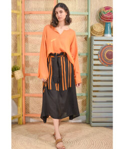 Black & Orange Viscose Skirt handmade in Egypt & available in Jozee boutique