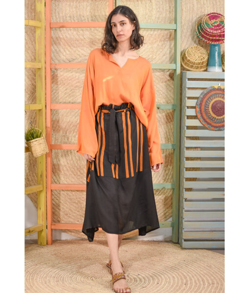 Black & Orange Viscose Skirt handmade in Egypt & available in Jozee boutique