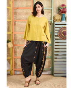 Black Siwa Embroidered Linen Harem Pants Handmade in Egypt & available at Jozee Boutique