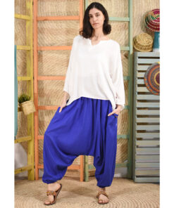 Electric Blue Linen Cropped Top with Pockets Handmade in Egypt & available in Jozee boutique