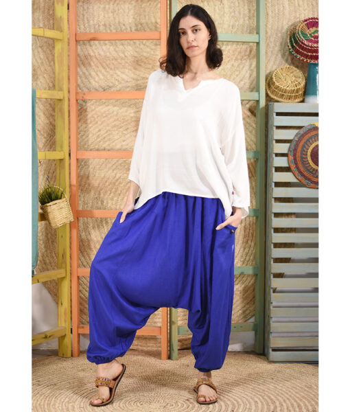 Electric Blue Linen Cropped Top with Pockets Handmade in Egypt & available in Jozee boutique