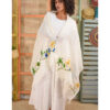 White Embroidered Linen Shawl handmade in Egypt & available at Jozee Boutique