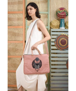 Pink Embroidered Scarab Laptop Bag handmade in Egypt & available at Jozee Boutique.