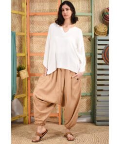 Dark Beige Linen Cropped Top with Pockets Handmade in Egypt & available in Jozee boutique