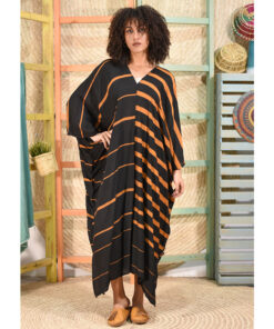 Burnt orange and black Handwoven Viscose Long Kaftan Handwoven Viscose Top made in Egypt & available in Jozee boutique