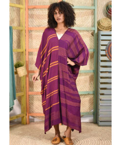 Purple & orange Handwoven Viscose Long Kaftan Handwoven Viscose Top made in Egypt & available in Jozee boutique