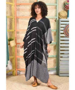 Grey & black Handwoven Viscose Long Kaftan Handwoven Viscose Top made in Egypt & available in Jozee boutique