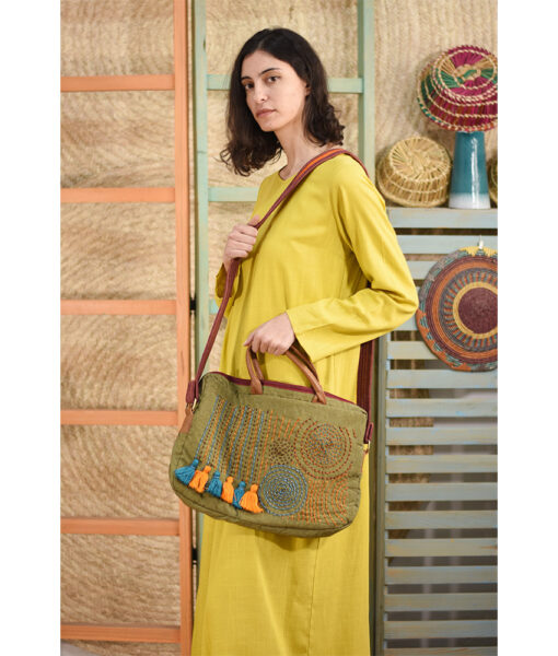 Green Embroidered Laptop Bag handmade in Egypt & available at Jozee Boutique.