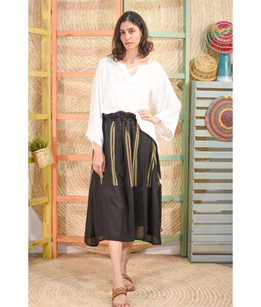 Black & mustard Viscose Skirt handmade in Egypt & available in Jozee boutique