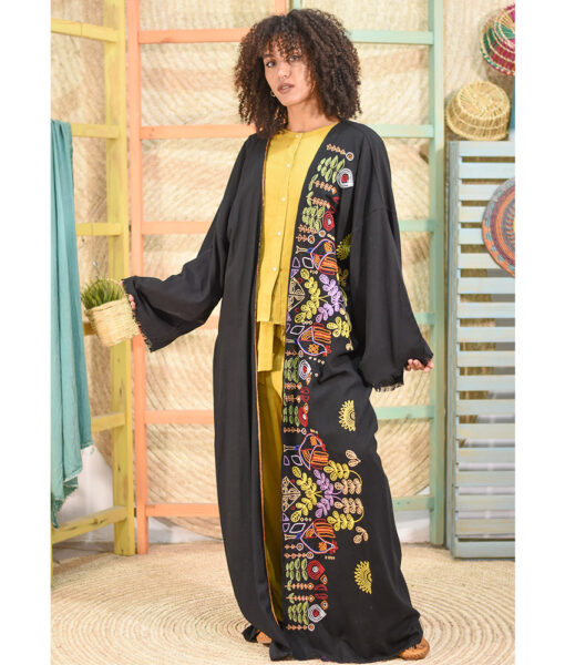 Black Embroidered Handwoven Linen Cardigan handmade in Egypt & available at Jozee boutique