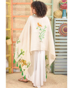Beige Siwa Embroidered Light Linen Shawl Handmade in Egypt & available at Jozee Boutique