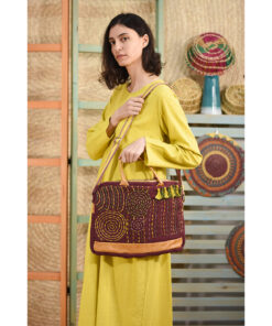 Brick Red Embroidered Burlap Laptop Bag handmade in Egypt & available at Jozee Boutique.
