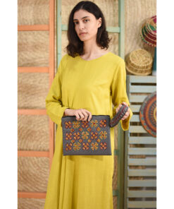 Grey Embroidered Clutch handmade in Egypt & available at Jozee Boutique.