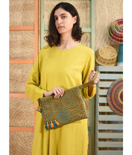 Green Embroidered Clutch handmade in Egypt & available at Jozee Boutique.