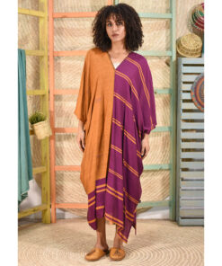 Purple & Burnt orange Handwoven Viscose Long Kaftan Handwoven Viscose Top made in Egypt & available in Jozee boutique