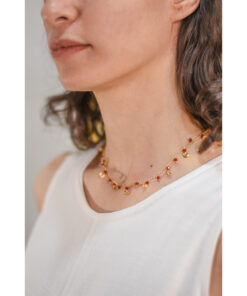 Red & Gold Beaded Necklace handmade in Egypt & available at Jozee boutique