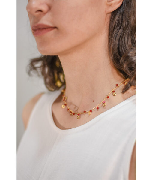 Red & Gold Beaded Necklace handmade in Egypt & available at Jozee boutique