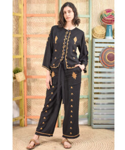Black Linen Siwa Embroidered Set handmade in Egypt & available at Jozee boutique
