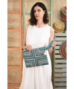 Turquoise Embroidered Clutch handmade in Egypt & available at Jozee Boutique.