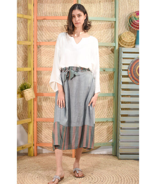 Grey & Saumon Viscose Skirt handmade in Egypt & available in Jozee boutique