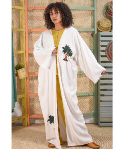 White Embroidered Handwoven Linen Cardigan handmade in Egypt & available at Jozee boutique