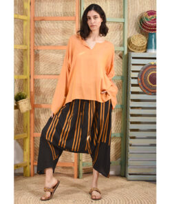 Black & Burnt Orange Viscose Harem Pants handmade in Egypt & available at Jozee Boutique.