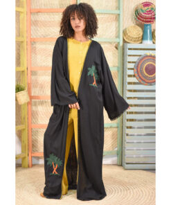 Black Embroidered Handwoven Linen Cardigan handmade in Egypt & available at Jozee boutique