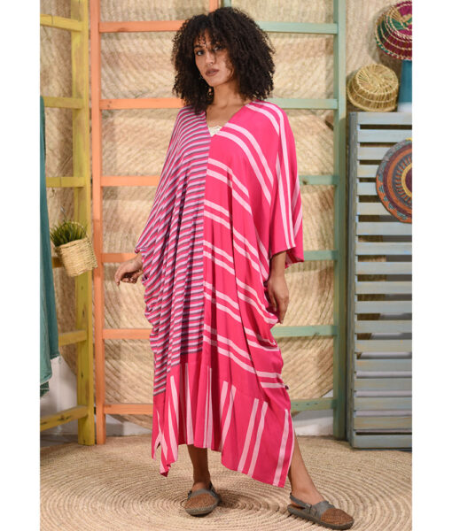 Shades of fuchsia Handwoven Viscose Long Kaftan Handwoven Viscose Top made in Egypt & available in Jozee boutique