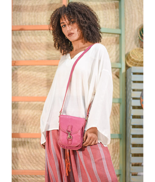 Hot pink Genuine Leather Cross Bag handmade in Egypt and available at Jozee Boutique.
