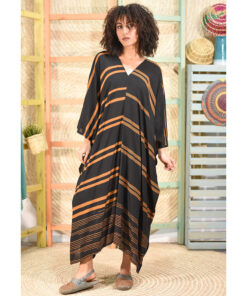 Black & Gold Oxide Handwoven Viscose Long Kaftan Handwoven Viscose Top made in Egypt & available in Jozee boutique