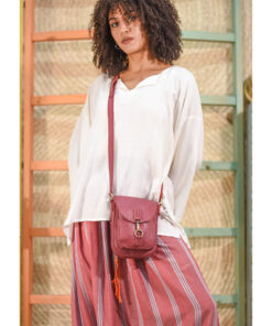 Dark pink Genuine Leather Cross Bag handmade in Egypt and available at Jozee Boutique.