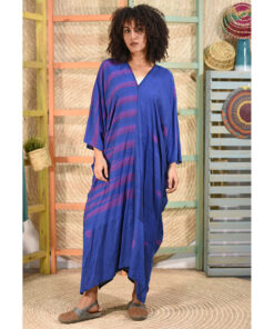 Blue & Fuchsia Handwoven Viscose Long Kaftan Handwoven Viscose Top made in Egypt & available in Jozee boutique