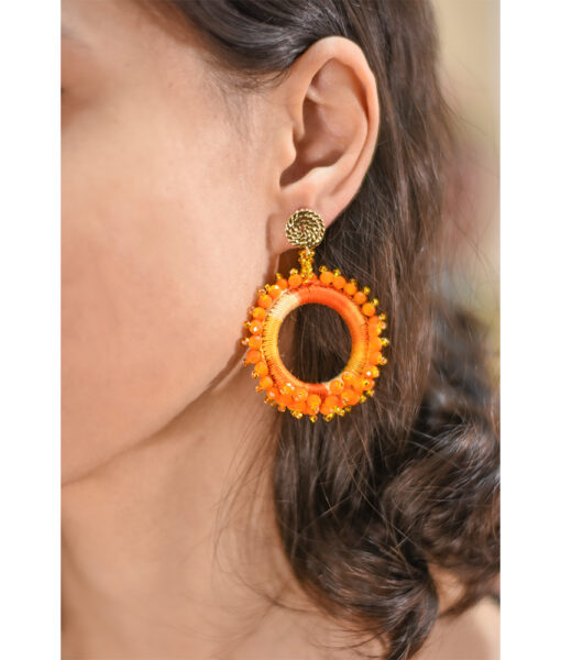 Orange Beaded Earrings handmade in Egypt & available at Jozee boutique