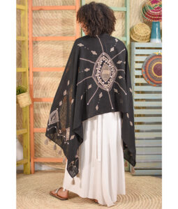 Black Siwa Embroidered Linen Shawl Handmade in Egypt & available at Jozee Boutique