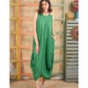 Green Linen Tent Dress With Side Buttons handmade in Egypt & available at Jozee boutique