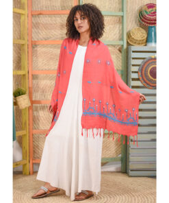 Saumon Siwa Embroidered Handwoven Viscose Shawl Handmade in Egypt & available at Jozee Boutique