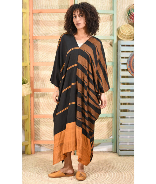 Burnt orange and black Handwoven Viscose Long Kaftan Handwoven Viscose Top made in Egypt & available in Jozee boutique