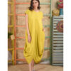Mustard Linen Tent Dress With Side Buttons handmade in Egypt & available at Jozee boutique