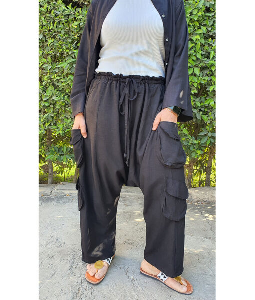 Black Linen Baggy Harem Pants handmade in Egypt & available in Jozee Boutique