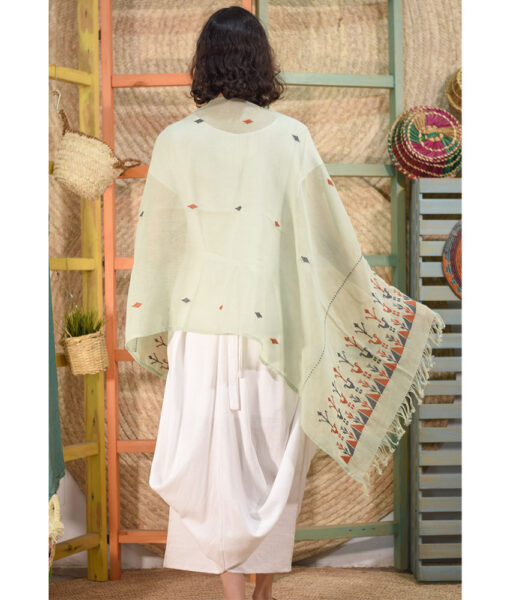 Mint green Handwoven Cotton Shawl with Hand Embroideries handmade in Egypt & available in Jozee Boutique