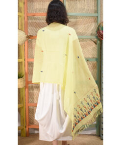 Yellow Handwoven Cotton Shawl with Hand Embroideries handmade in Egypt & available in Jozee Boutique