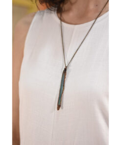 Blue Parrot Feather Necklace handmade in Egypt & available in Jozee Boutique
