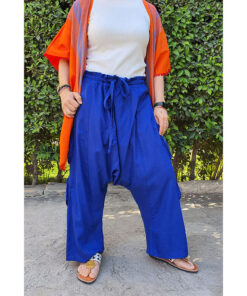 Electric Blue Linen Baggy Harem Pants handmade in Egypt & available in Jozee Boutique