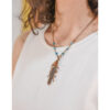 Copper Pigeon Feather Necklace with Blue Apatite handmade in Egypt & available in Jozee Boutique