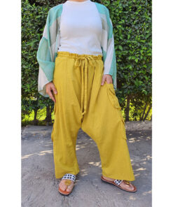 Mustard Linen Baggy Harem Pants handmade in Egypt & available in Jozee Boutique